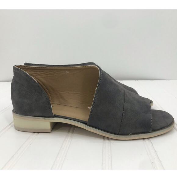 Journee Collection Gray Open Toe D'Orsay Stacked Heel Slip On Shoe Size 7 - Picture 1 of 9